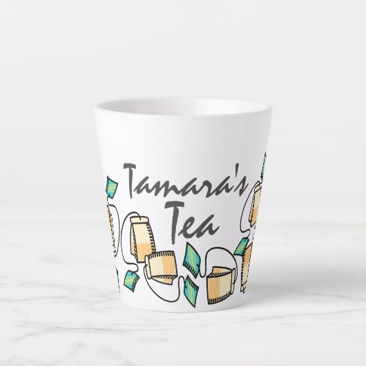 Tea Time Teabags jouw naam aanpassen Latte Mok (Voorkant)