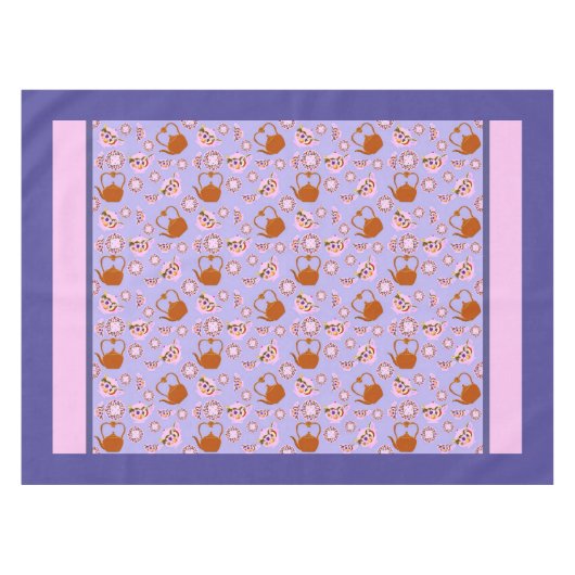 Tea Time: teacup, theepot, koperen keteltafelkleed Tafelkleed (Voorkant (Horizontaal))