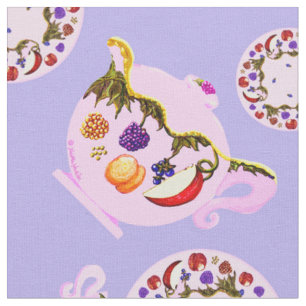 Tea Time Teapot Teacup Bord Copper Kettle patroon Stof