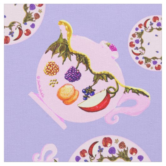 Tea Time Teapot Teacup Bord Copper Kettle patroon Stof (Close Up)