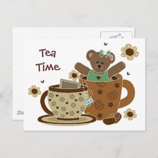 Tea Time Teddy Bear Briefkaart (Voorkant / Achterkant)