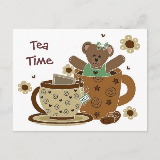 Tea Time Teddy Bear Briefkaart (Voorkant)