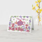 Tea Time Theepot en Bloemen Verjaardag Kaart (Gele Bloem)