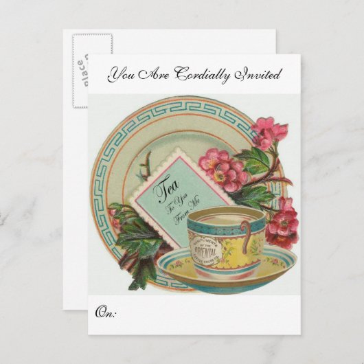 Tea Time Uitnodiging Briefkaart (Voorkant / Achterkant)