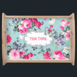 Tea Time. Vintage Roses Design Gift Serving Tray<br><div class="desc">Butterfly and Vintage Roses Design Gift Serving Tray with a customizable text.  A Perfect Gift for her for Mother's Day / Birthday / Any Occasion. Matching cards,  postage stamps and other products available in the Holidays / Mother's Day Category of our store.</div>
