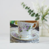 Tea Time -  Violets Tea Cup Briefkaart (Staand voorkant)