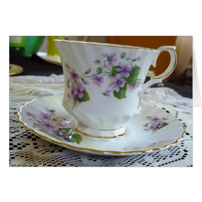 Tea Time -  Violets Tea Cup Kaart (Voorkant Horizontaal)