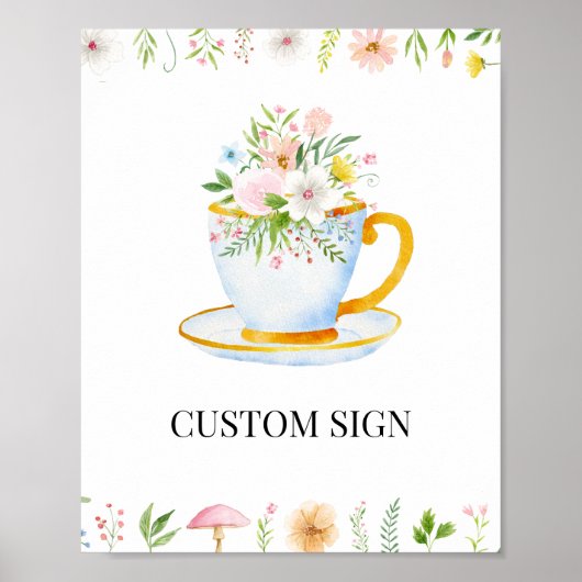 Tea Time Whimsical Wildflower Aangepast teken Poster (Voorkant)