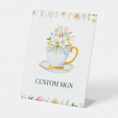 Tea Time Whimsical Wildflower Aangepast teken Reclamebord Met Voetstuk (Voorkant)