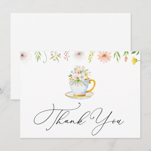 Tea Time Whimsical Wildflower Dank u Kaart opmerke Notitiekaartje (Voorkant / Achterkant)