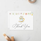 Tea Time Whimsical Wildflower Dank u Kaart opmerke Notitiekaartje (Voorkant / Achterkant in situ)