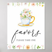 Tea Time Whimsical Wildflower Favors Sign. Poster (Voorkant)