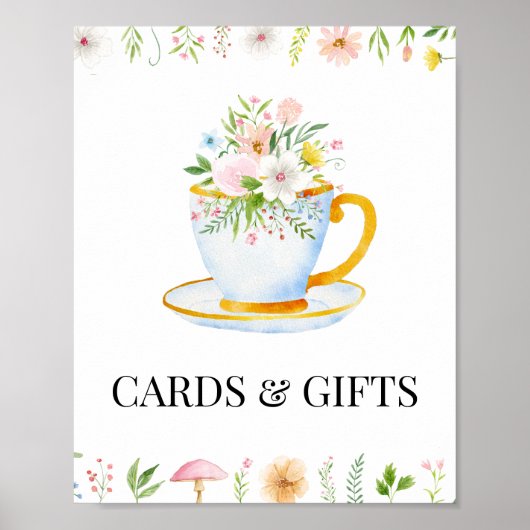 Tea Time Whimsical Wildflower Kaarten & Gifts Sign Poster (Voorkant)