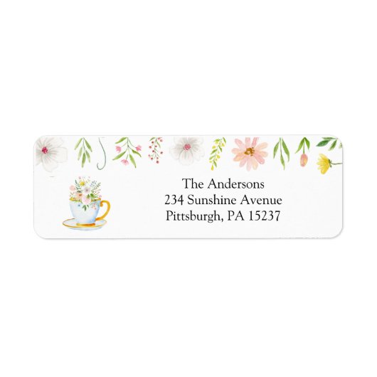 Tea Time Wildflower Return Address Label (Voorkant)