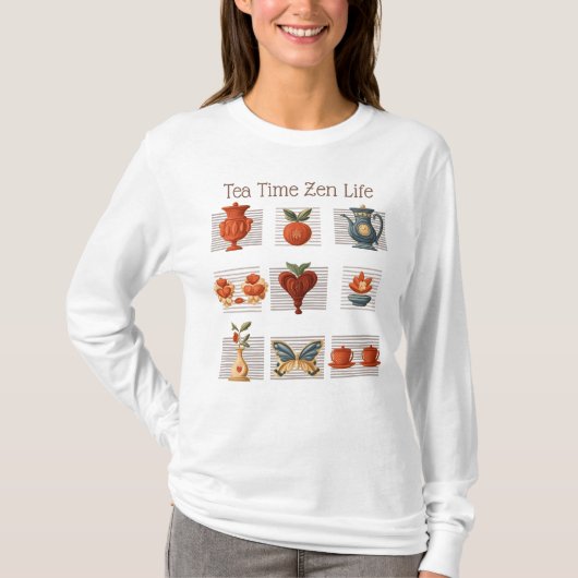 Tea Time Zen, geschilderd, T-shirt (Voorkant)