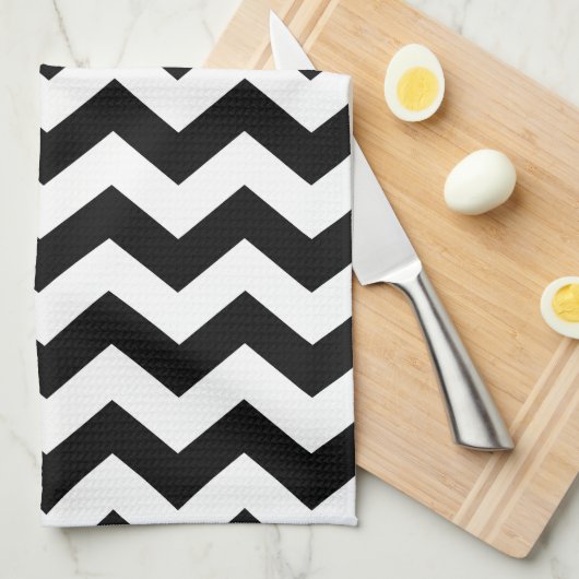 Tea Towel - Black Zipzags Theedoek (Quarter Fold)