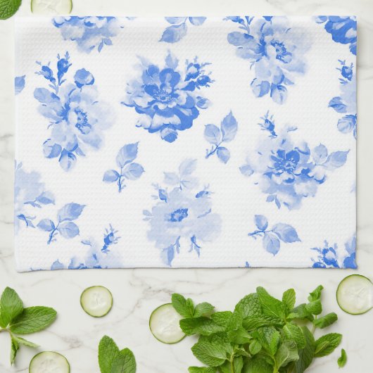 Tea Towel in delft blue roses Theedoek (Gevouwen)