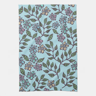 Tea Towel Light BlueFloral met multicolor pasta Theedoek