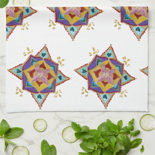 Tea Towel Pink Yellow Mandala Theedoek (Gevouwen)