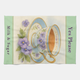 Tea Towel | Vintage Teacup & Pansies Kitchen Decor Theedoek