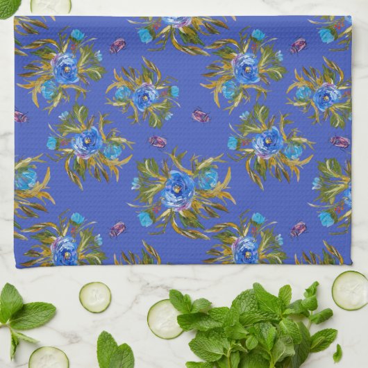 Tea Towel With Hand-Painted ink Florals Theedoek (Gevouwen)