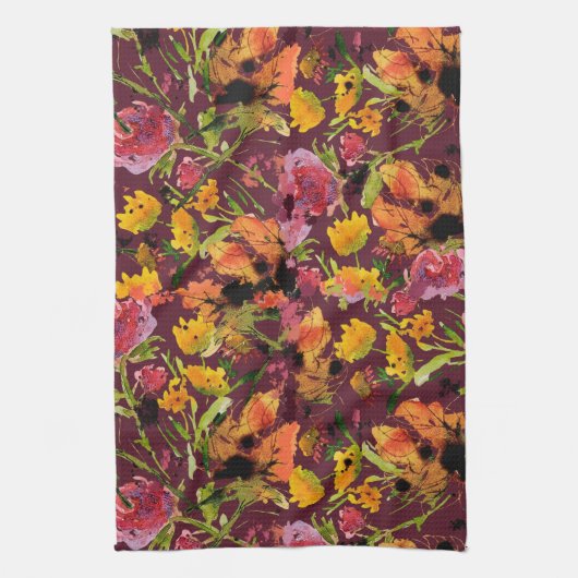 Tea Towel With Hand-Painted ink Florals Theedoek (Verticaal)
