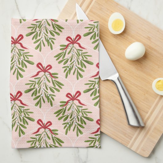 Tea towel with mistletoe design theedoek (Quarter Fold)