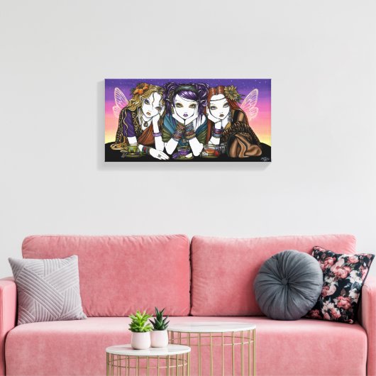 Tea voor drie stedelijke KiKi Party feiries Canvs  Canvas Afdruk (Insitu (Woonkamer))