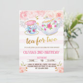 Tea voor twee meisje tweede verjaardag uitnodiging (Staand voorkant)