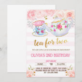 Tea voor twee meisje tweede verjaardag uitnodiging (Voorkant / Achterkant)