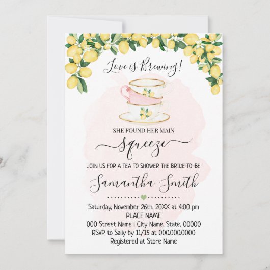 Tea Vrijgezellenfeest Lemons Pink Summer Invitatio Feestdagenkaart (Voorkant)