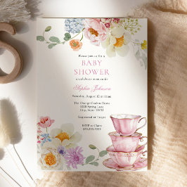 Tea Wildflower Roze Baby shower Kaart