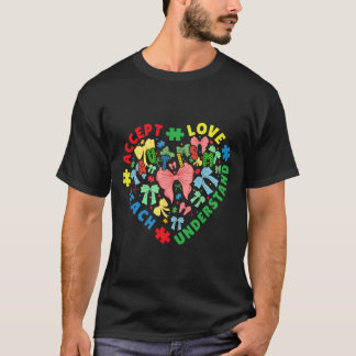 Teach Accept Love Puzzle Bow Autism Awareness Teac T-shirt