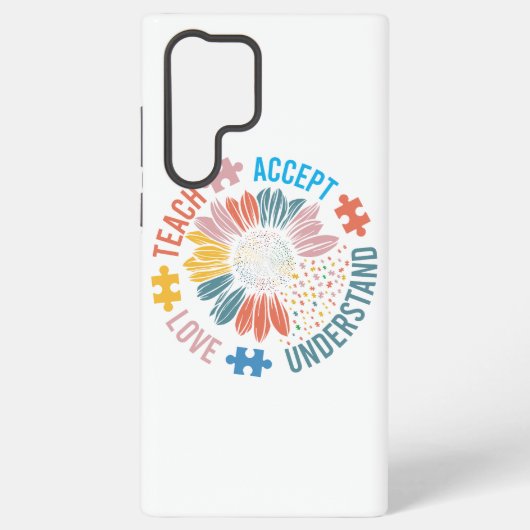 "Teach Accept Love Understand" Puzzle Piece Flower Samsung Galaxy Hoesje (Achterkant)
