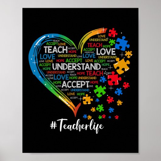 Teach Accepteren Begrijpen Liefde leraar hartautis Poster (Voorkant)
