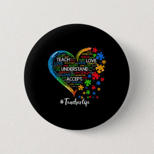 Teach Accepteren Begrijpen Liefde leraar hartautis Ronde Button 5,7 Cm