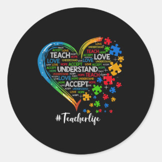 Teach Accepteren Begrijpen Liefde leraar hartautis Ronde Sticker
