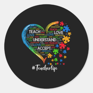 Teach Accepteren Begrijpen Liefde leraar hartautis Ronde Sticker