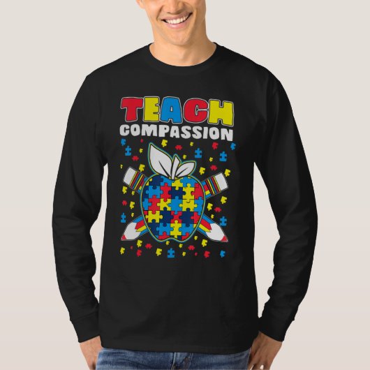 Teach Compassion Puzzle Piece Teacher Autism Aware T-shirt (Voorkant)