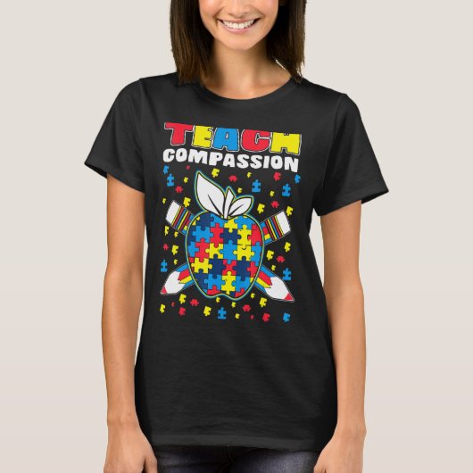 Teach compassion Puzzle Piece Teacher Autisme Awar T-shirt (Voorkant)