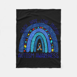 Teach Hope Love Inspire Teacher We Wear Blue Autis Fleece Deken