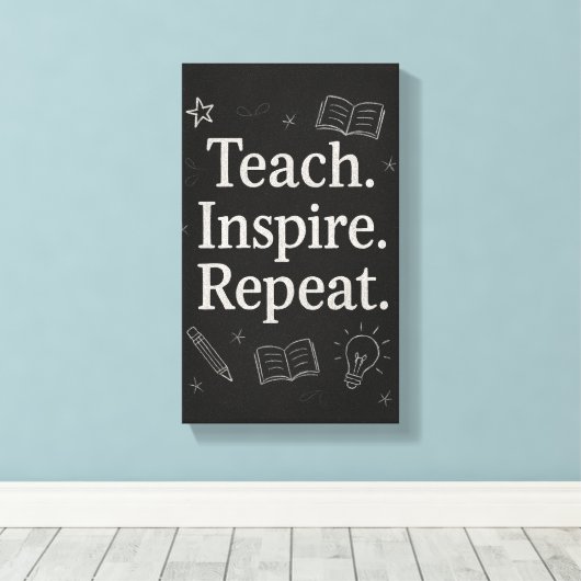 Teach Inspire Repeat – Vetgedrukte schoolbordleraa Canvas Afdruk (Insitu (Houten vloer))