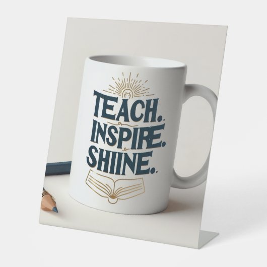 Teach. Inspire. Shine. Teacher Mug Reclamebord Met Voetstuk (Voorkant)