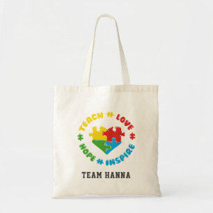 Teach Love Hope Inspire Autisme Awareness Custom Tote Bag