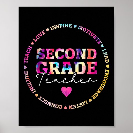 Teach Love Inspire 2nd Grade Teacher Tie Dye Back  Poster (Voorkant)
