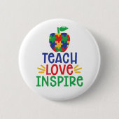 Teach love Inspire | Autisme leraar Apple Ronde Button 5,7 Cm (Voorkant)