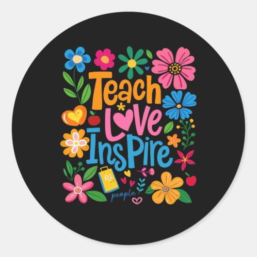 Teach Love Inspire Boho Floral Retro Back To Schoo Ronde Sticker (Voorkant)