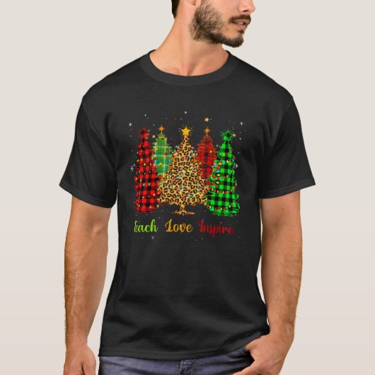 Teach Love Inspire Christmas tree with red plaid l T-shirt (Voorkant)