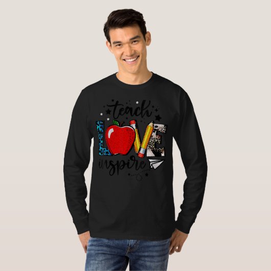 Teach Love Inspire Cute Apple Leopard Cheetah Teac T-shirt (Voorkant volledig)