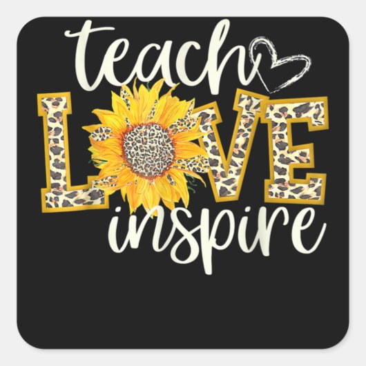 Teach Love Inspire Cute Sunflower Leopard Vierkante Sticker (Voorkant)